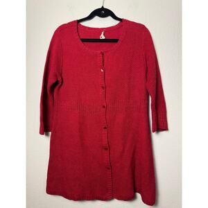 Eileen Fisher Red Hemp Knit Cardigan Sweater Size M Open Front Button-Up Tunic